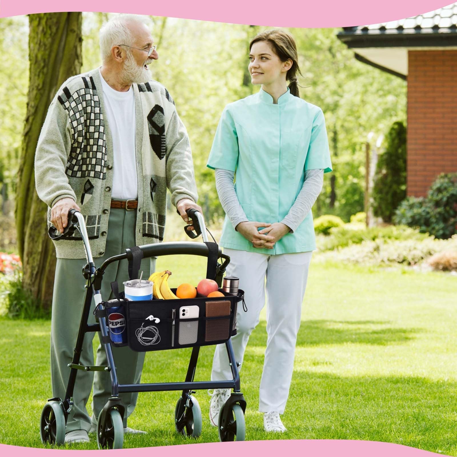 Upgraded Rollator Basket Foldable Rollator Walker Storage Bag with Cup Holder...