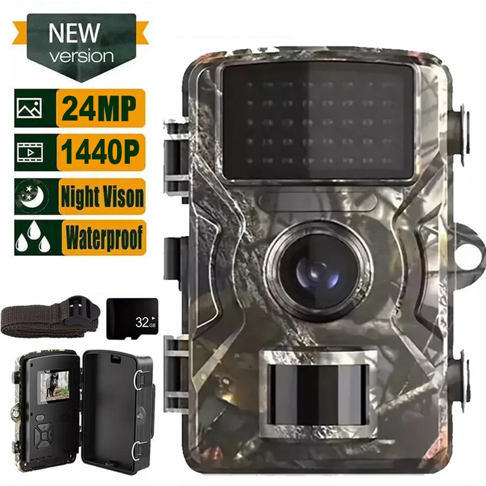 1440P Hunting Game Trail Camera Wildlife Waterproof Cam Night Vision w/32GB Card