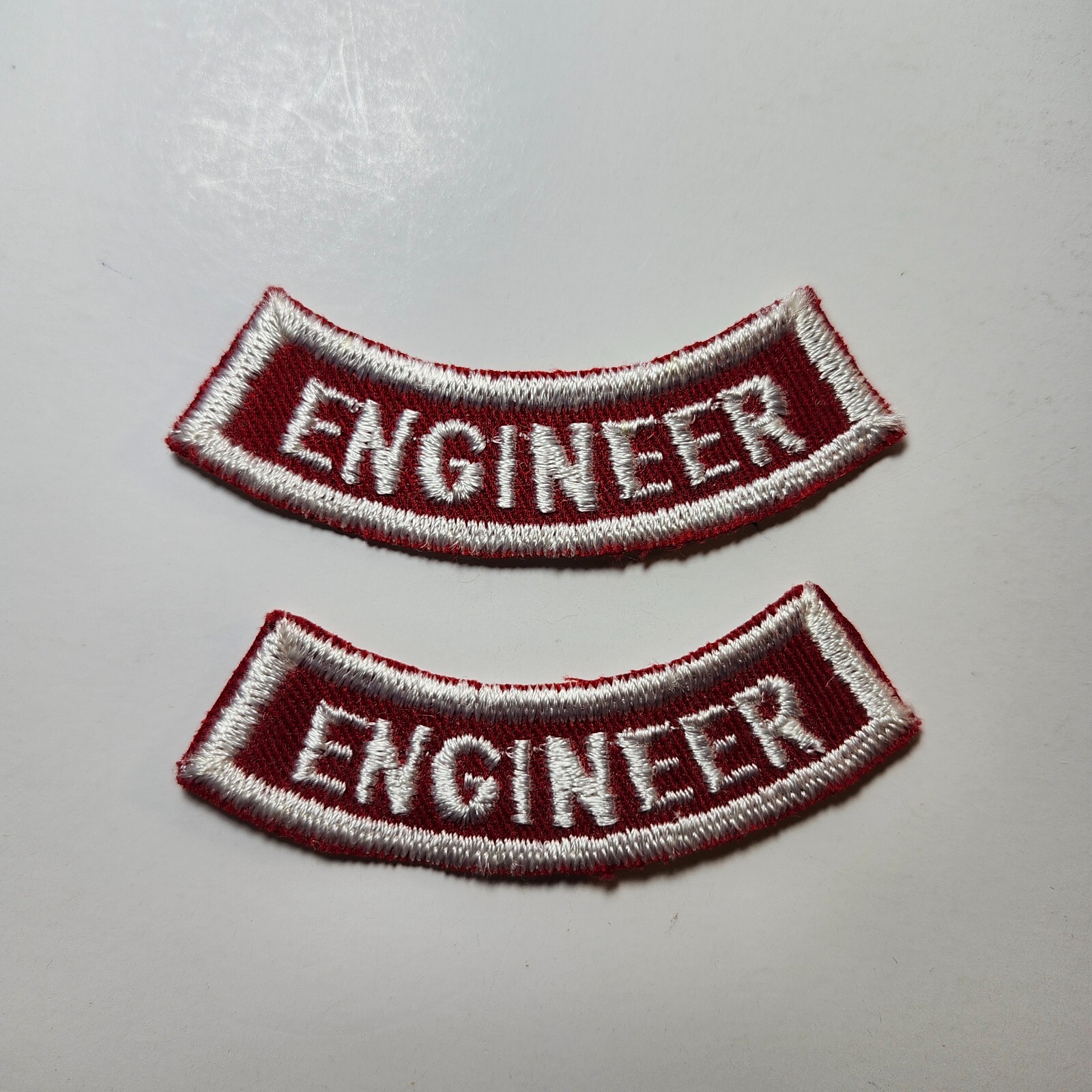 (2) ENGINEER Lower Rocker Patch - White on Red Twill NOS