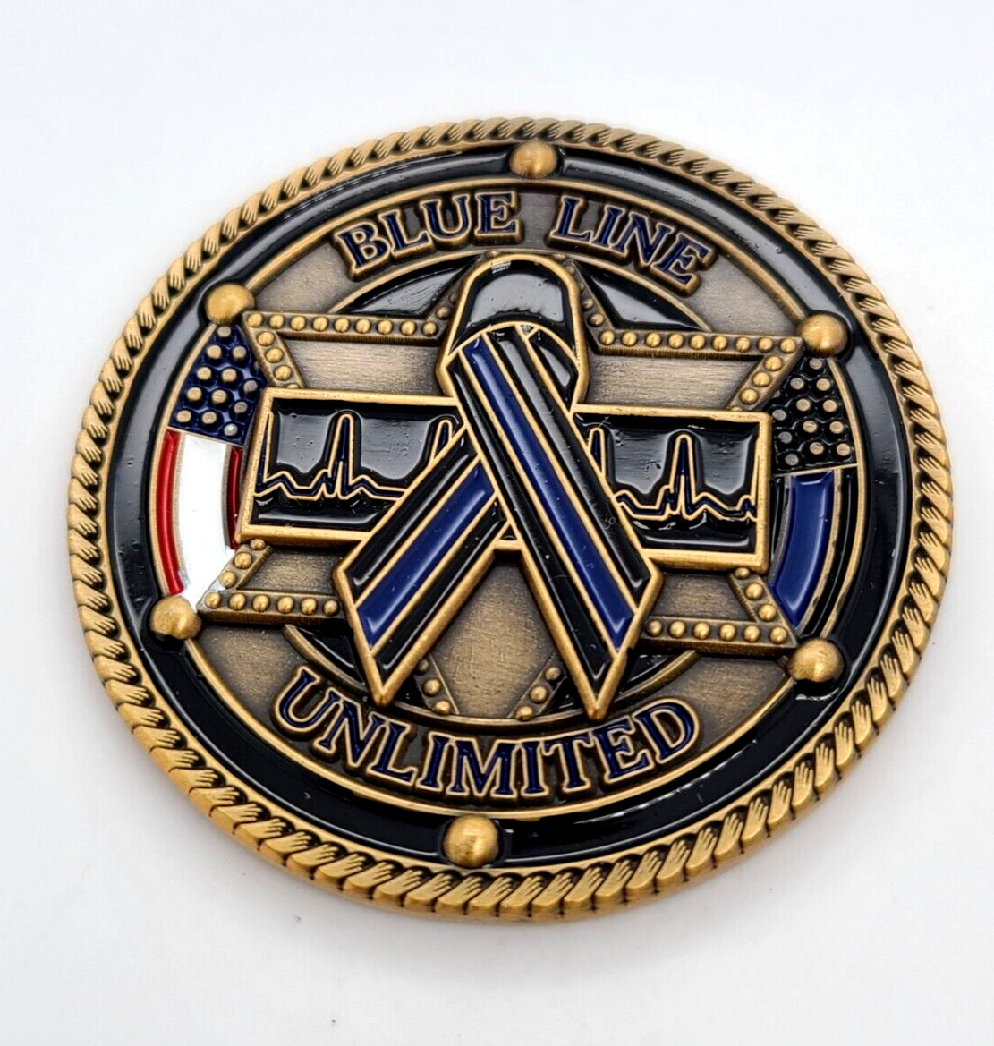 Police Blue Line Unlimited Matthew 5:9 -- 2" Challenge Coin