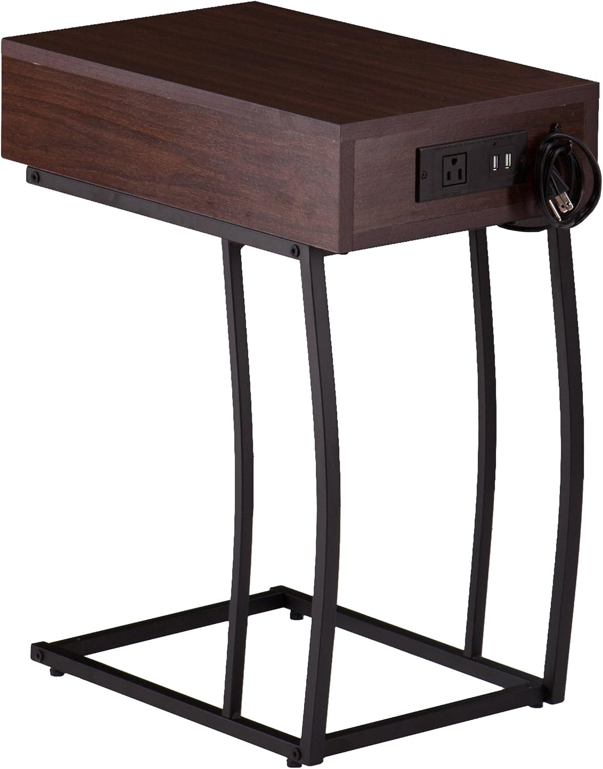 - Porten Side Table with Power & USB Outlet - Transitional Design, Brown Metal a
