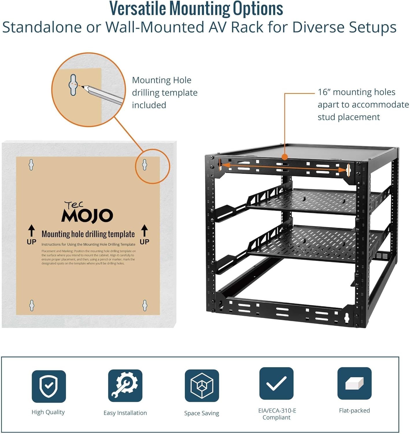 12U Open Frame Network Rack for IT & AV Gear, AV Rack Floor Standing or Wall ...