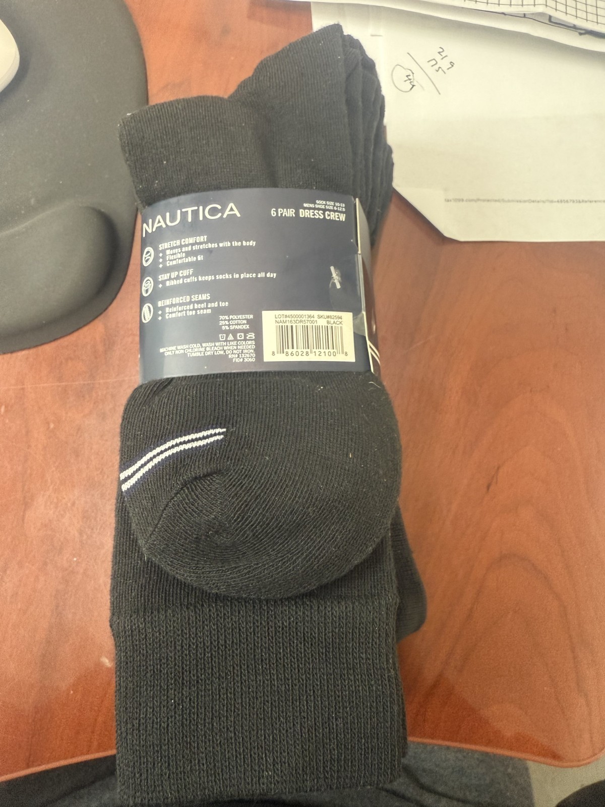 Nautica 6-Pair Men's Casual/Dress Crew Socks Black 6-12.5 Stretch NEW