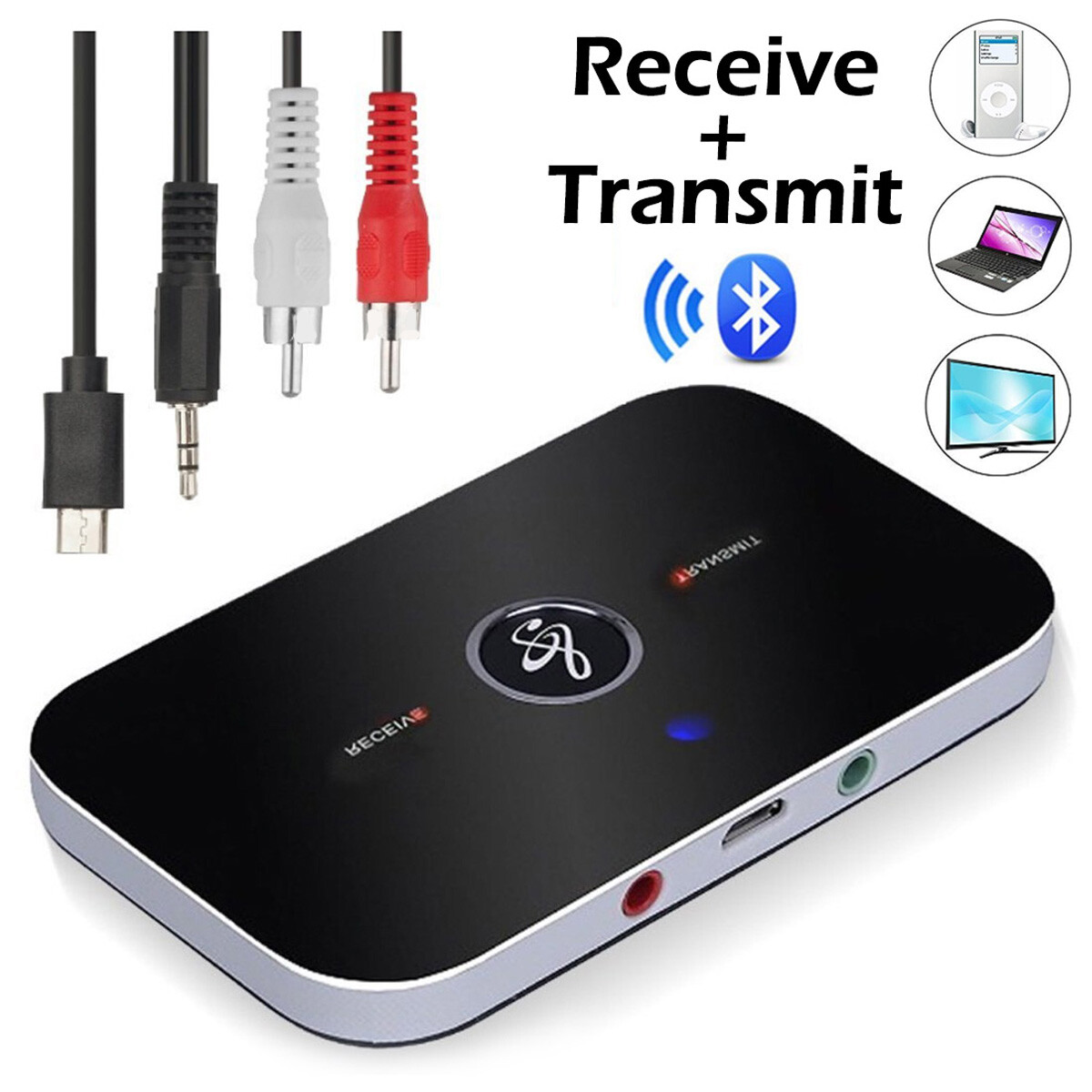 2-in-1 Bluetooth 5.1 Transmitter Receiver 3.5mm AUX RCA Adapter For TV Speakers