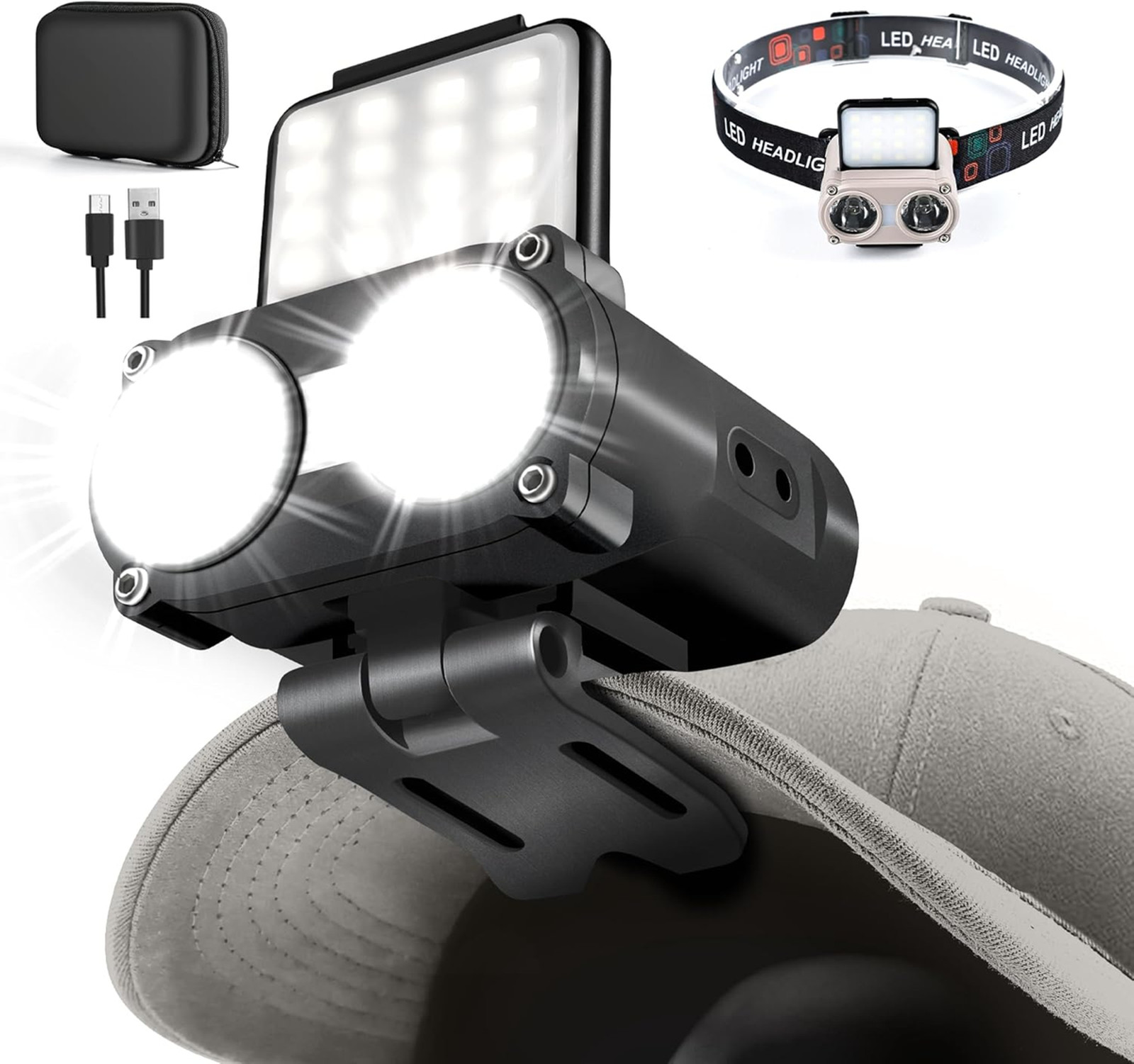 LED Hard Hat Light, Rechargeable 800 Lumens Dimmable Headlamp, 180° Adjustable