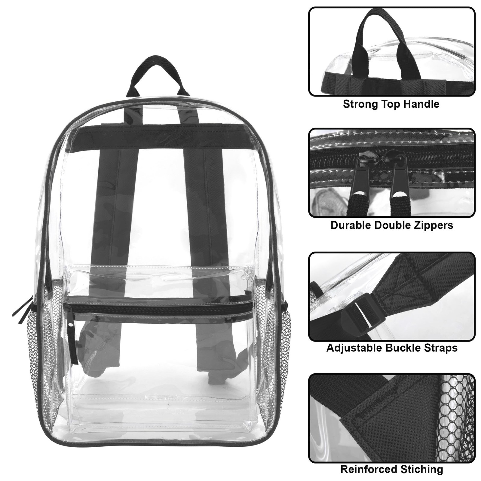 Trail maker Clear Backpack Heavy Duty with Padded Straps, Side Pockets for Ki...