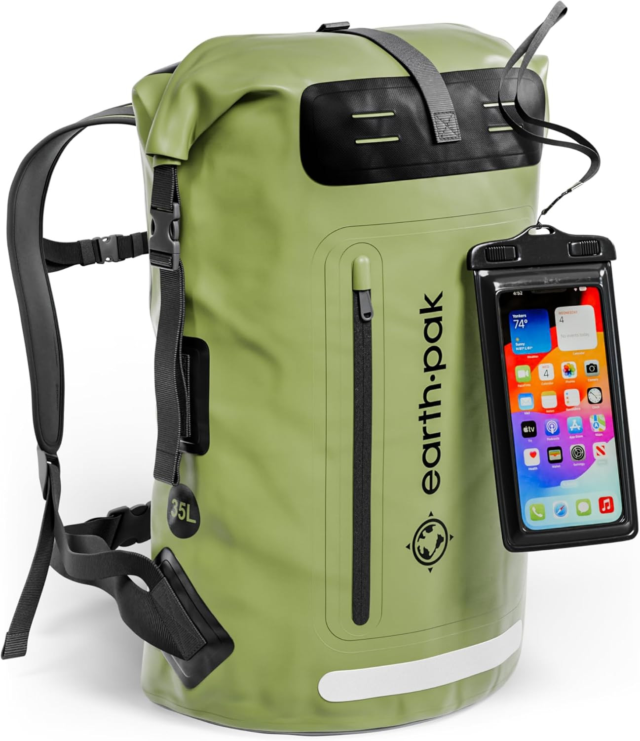 Heavy Duty Waterproof Backpack with Roll-Top & Phone Case for Hiking