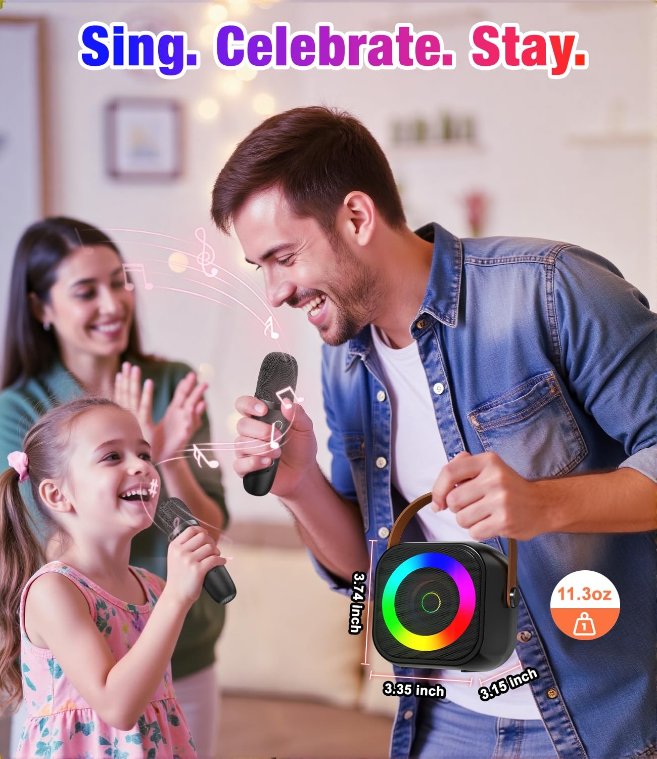 Mini Karaoke Machine, Portable Bluetooth Speaker with 2 Wireless Microphones ...