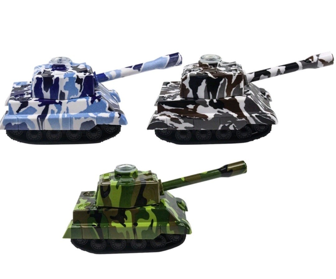 New Camo Tank Metal Herb Spice tobacco Grinder with pipe glass bowl Novelty gift