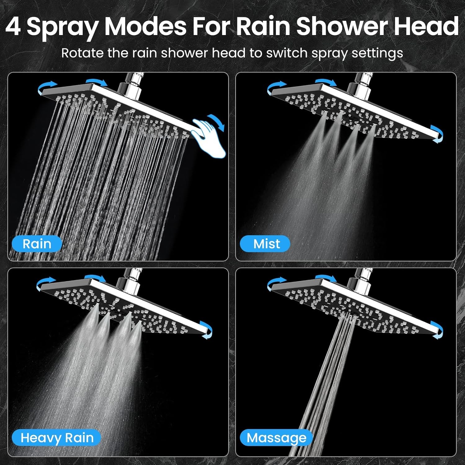 Veken High Pressure Rain Shower Head with Handheld Square Rainfall Head Set
