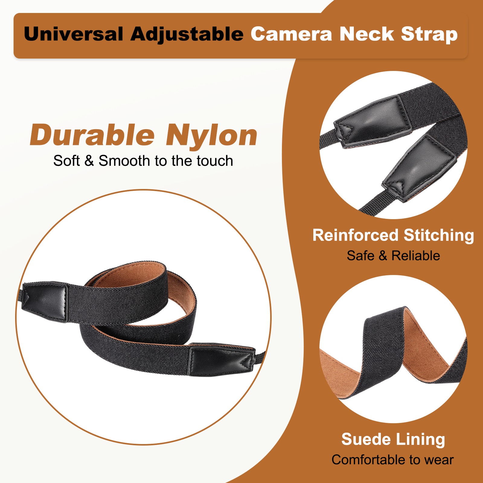 Camera Strap, 2Pcs 1.2" Width Nylon Adjustable Neck Shoulder Strap, Beige
