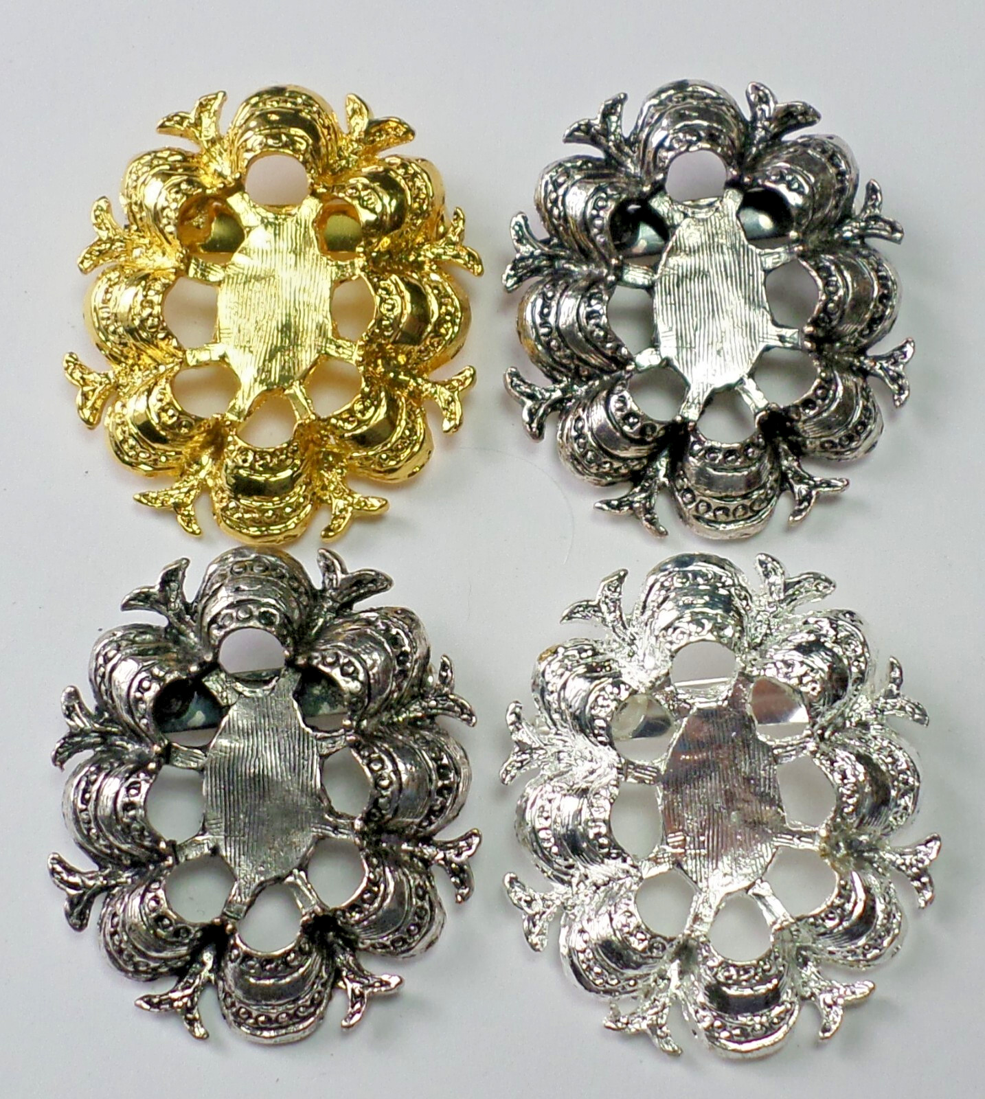 3 Colors 25x18mm (4 Total) Old Victorian Deco Style Brooch Pin Settings 45x40mm