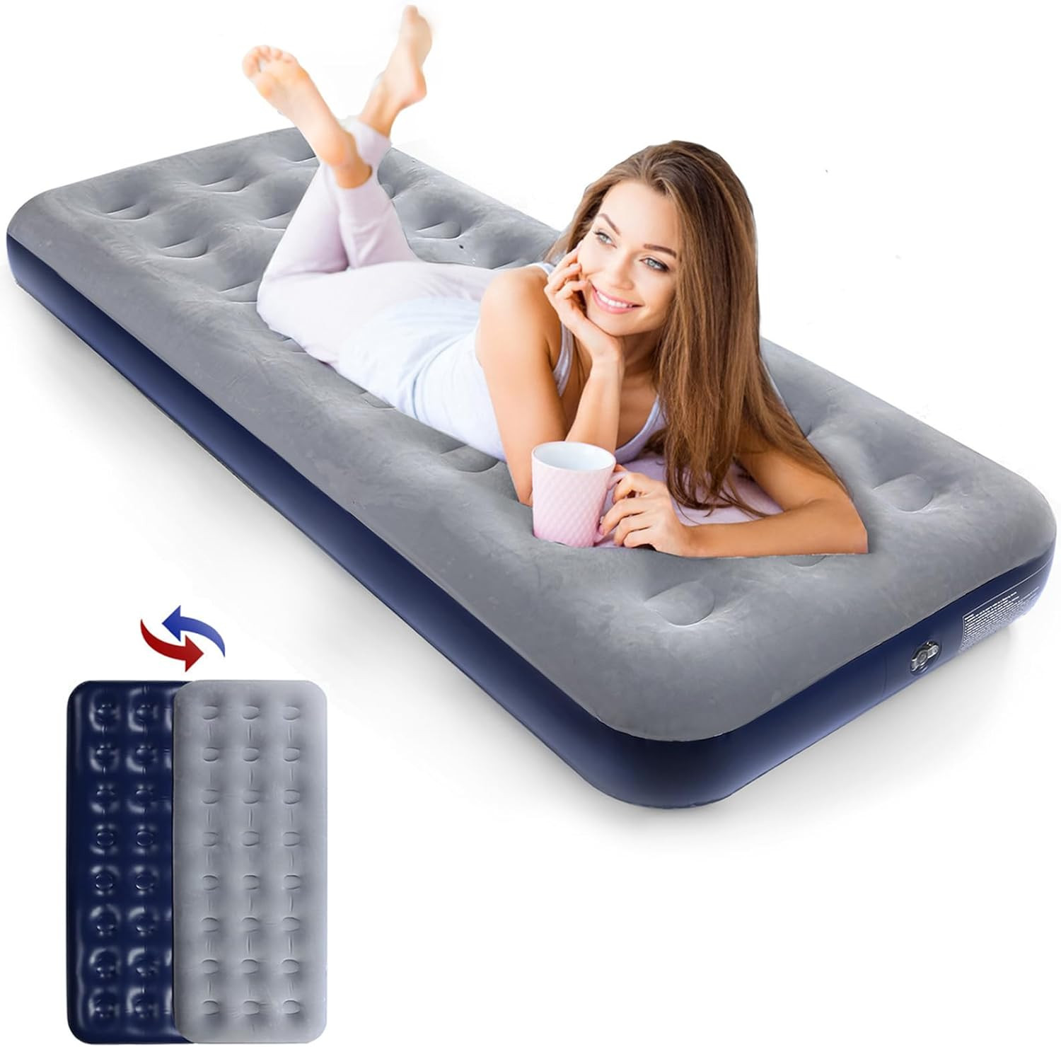 Camping Air Mattress Inflatable Air Bed Flocked Surface Travel Bed Sleeping Pad
