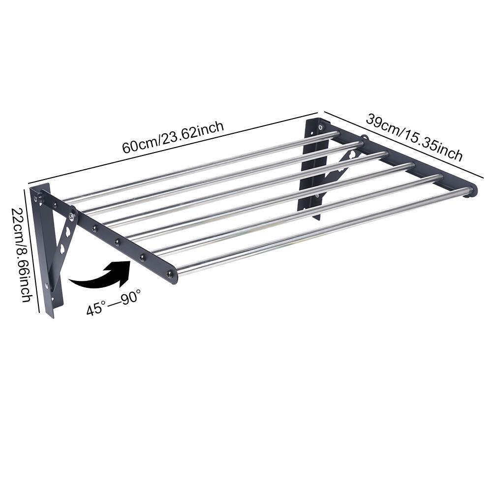Wall Mounted Clothes Drying Rack Laundry Holder Shelf Folding Dryer Hanger-60cm