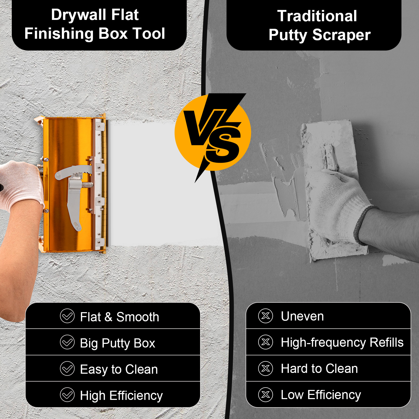 Drywall Finishing Tools Set w/ Flat Boxes + Adjustable Extendable Handle