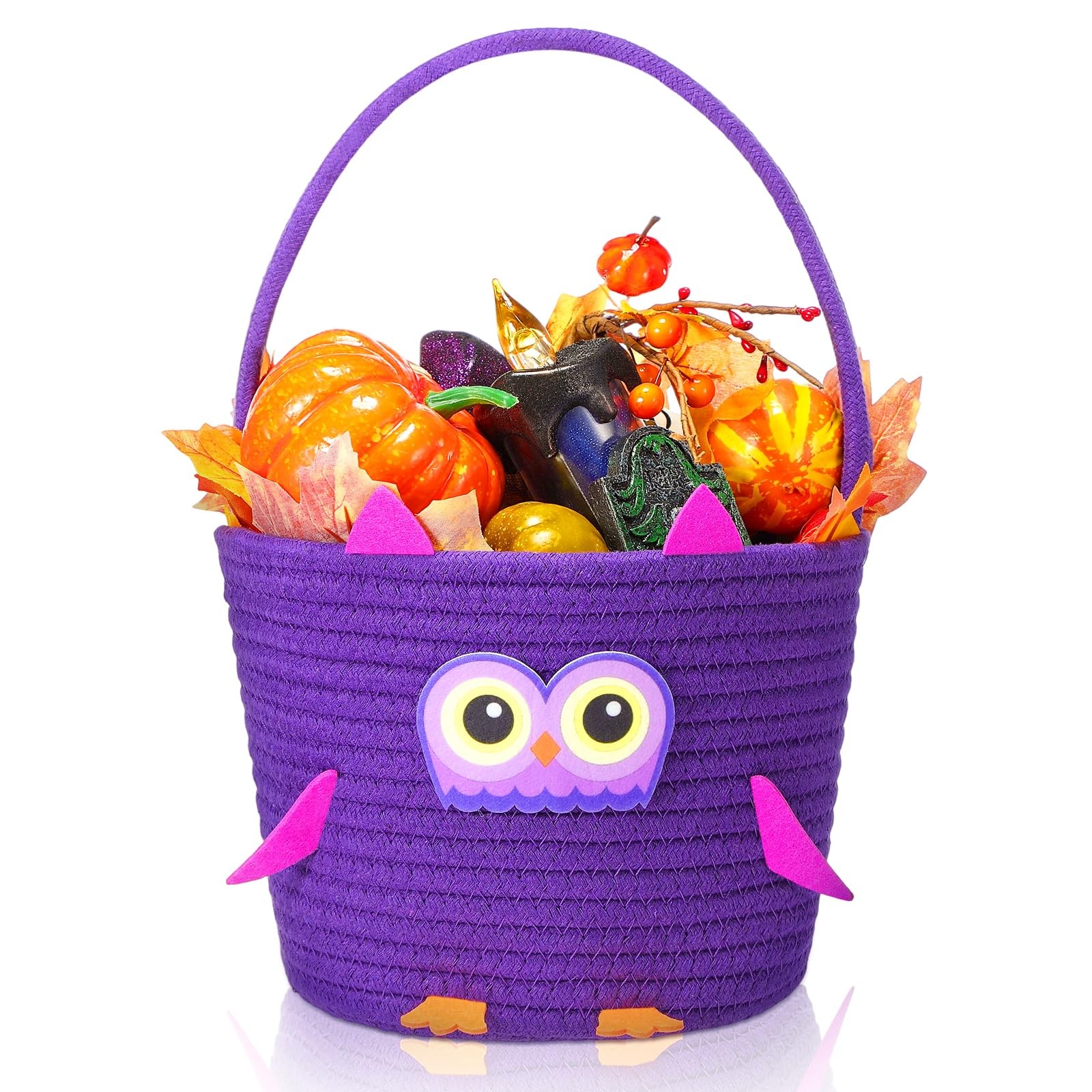 Teenyyou Halloween Basket with Handle Cute Bucket Cotton Rope Woven Candy Ser...