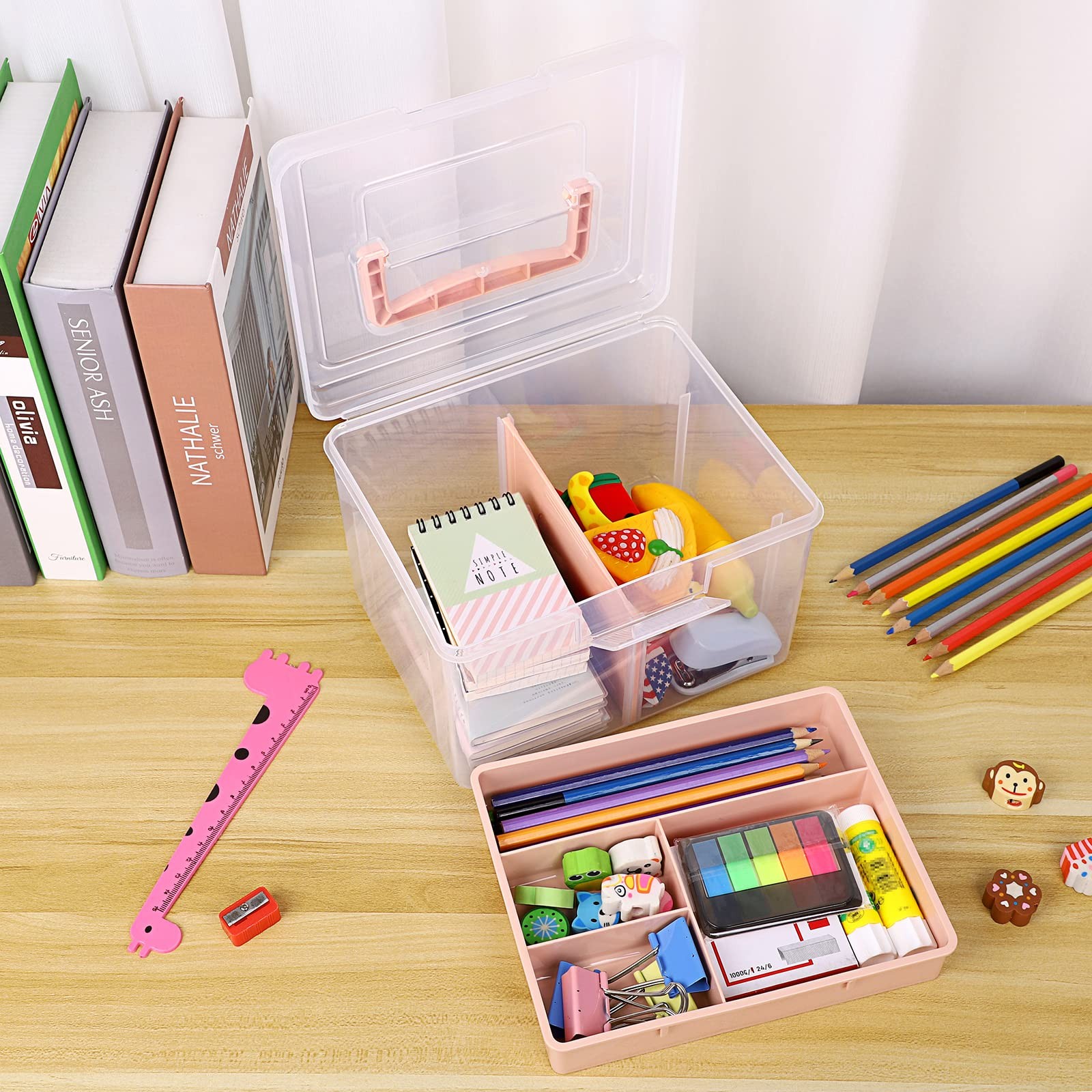BTSKY 2-Layer Clear Plastic Storage Box w/ Removable Tray - Multi-purpose
