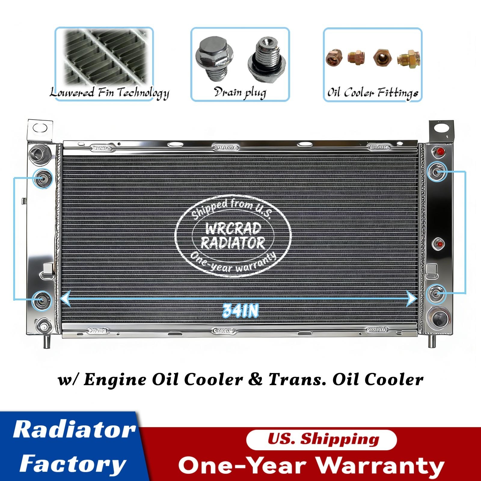 34'' Radiator for Chevy Silverado 1500 GMC Yukon Cadillac Escalade 4.8 5.3 6.0Lw
