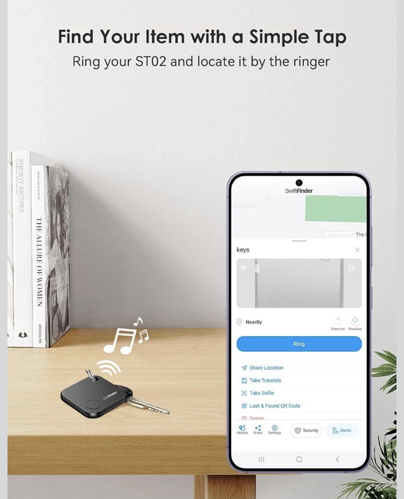 SwiftFinder ST02 Bluetooth Item Finder Tracker Key Finder, Black