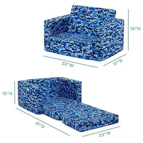 Delta Children Cozee 2-in-1 Convertible Sofa to Lounger Flip Out Chair Blue Camo