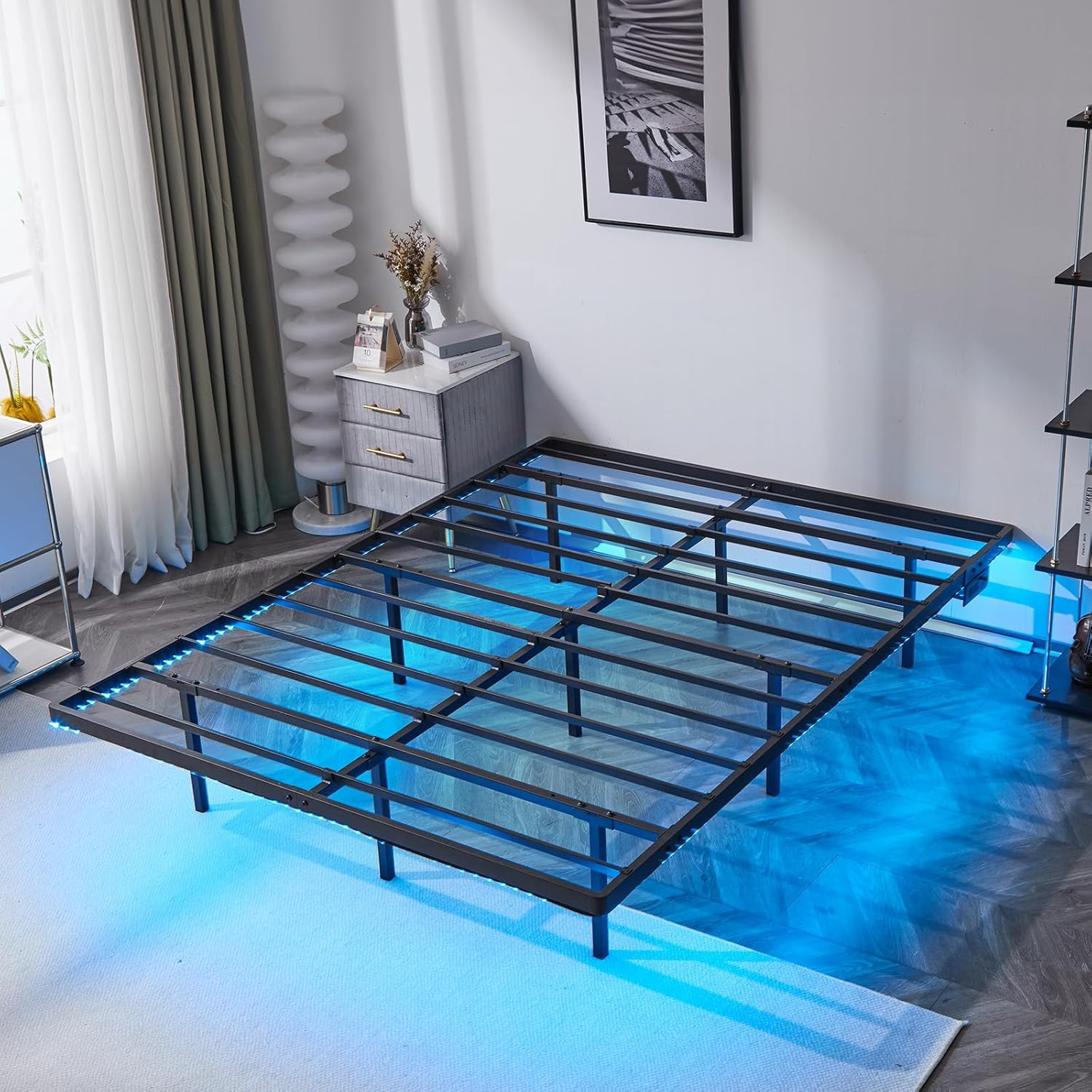 Floating Bed Frame Full Size with Smart LED Lights easy Assembly & Noise Free