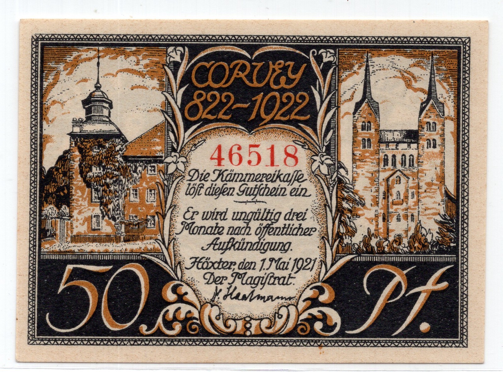 1921 Germany Hoxter Notgeld 50 Pfennig Note (4106)
