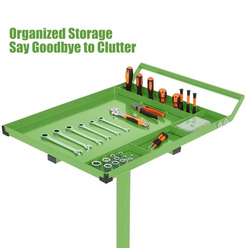 Rolling Tool Tray with Wheels, Adjustable Height Mobile Work No Drawer Green