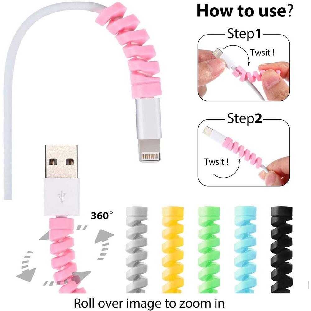 7pcs Cord Silicone Spiral USB Cable Protector Saver for iPhone Android