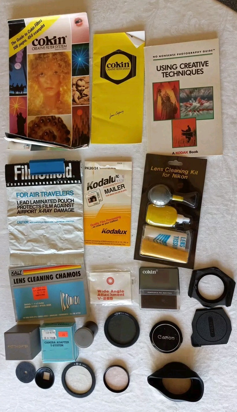 Camera Accessories Lenses Adapters Cleaning Kit Manuals Film Vintage Lot