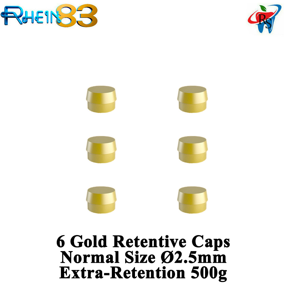 6 Dental Ball Attachment Home Use First Aid Silicone Normal Caps Ø2.5mm Gold