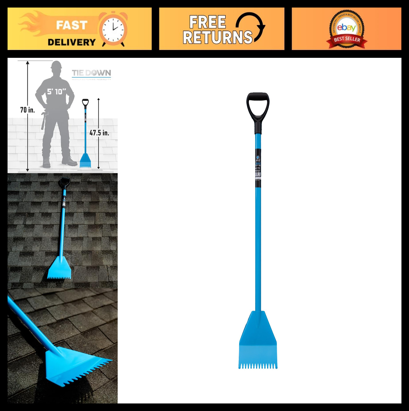 Heavy Duty Roofing Shovel & Nail Remover Tool | 47.5" Steel D-Handle | Tear Off