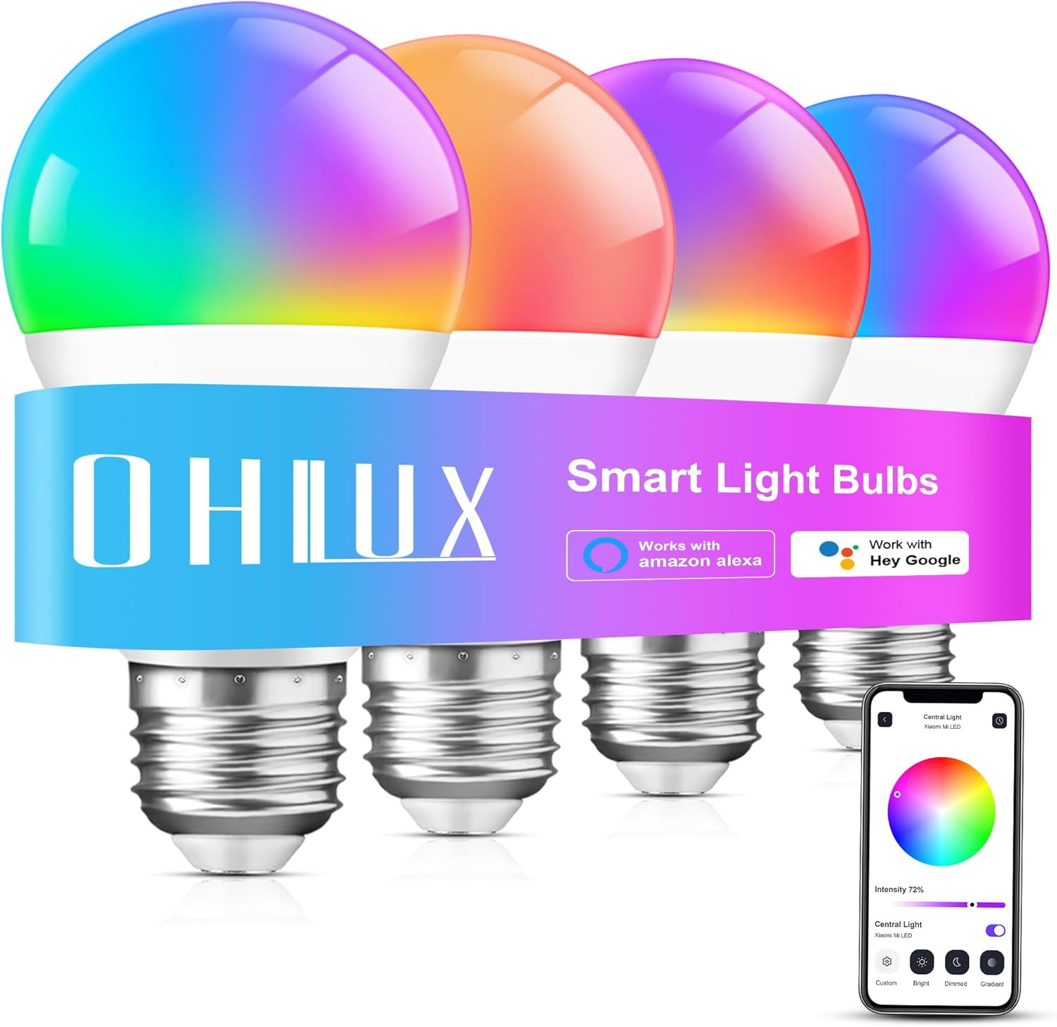 Smart Wifi & Bluetooth Alexa Light Bulbs, 10W (100W Equivalent) Color Changing L