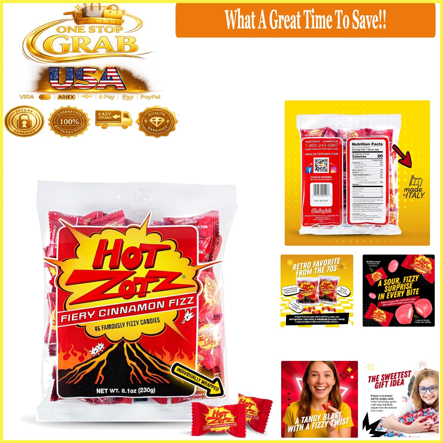 Fiery Cinnamon Fizzy Old Fashioned Candy 46 Pieces Italy Since 1970