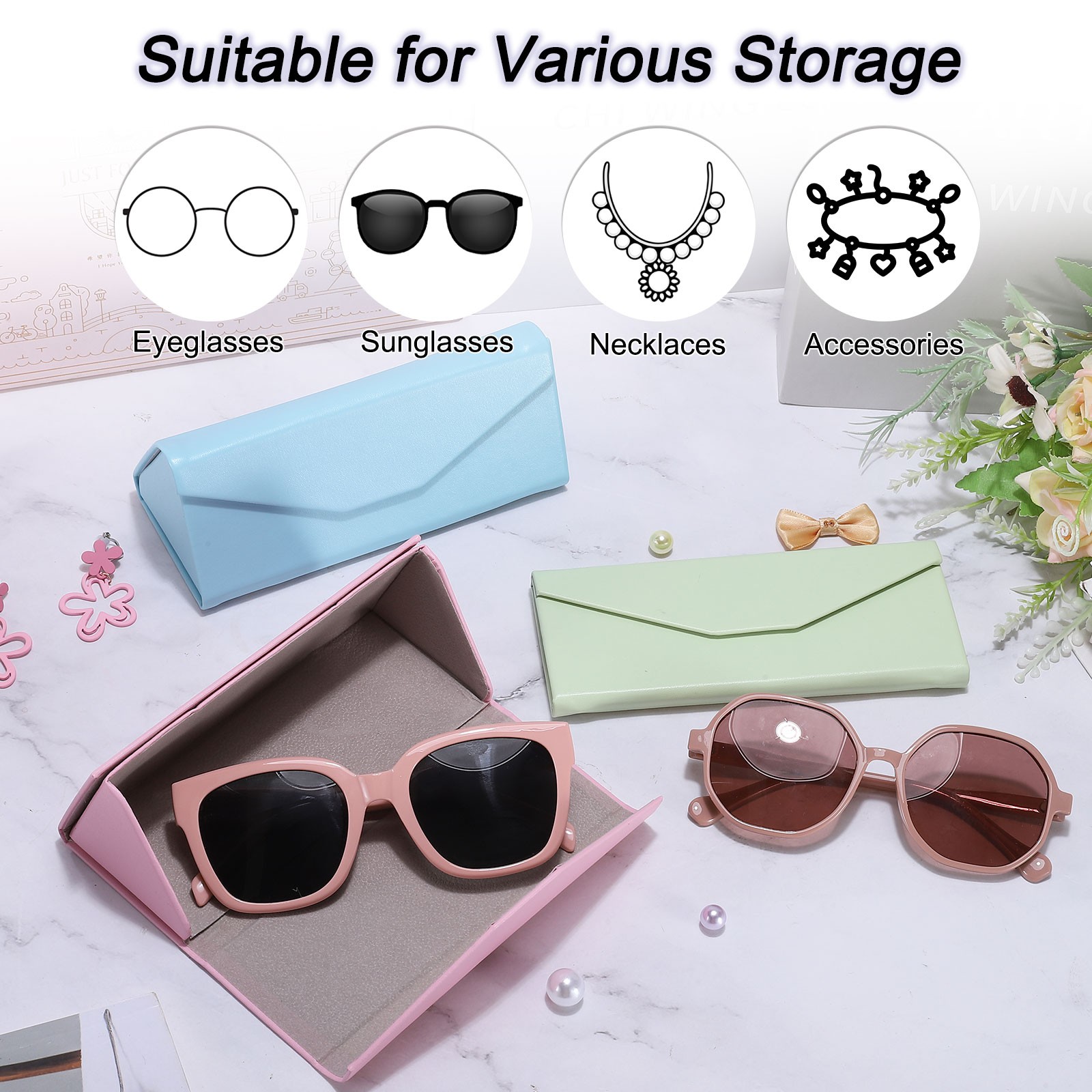 Foldable Glasses Case, Triangle Magnetic Sunglasses Case, Blue