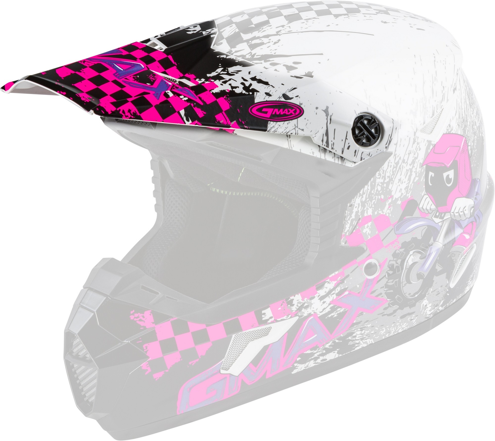 GMAX MX-46Y Anim8 Helmet Replacement Visor/Peak White/Neon Pink SM-LG