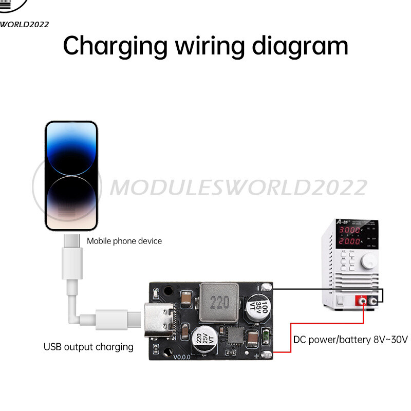 1-10*DC8~30V PD65W Fast Charging Module Step-Down Support PD3.1 QC3.0 SCP Type-C
