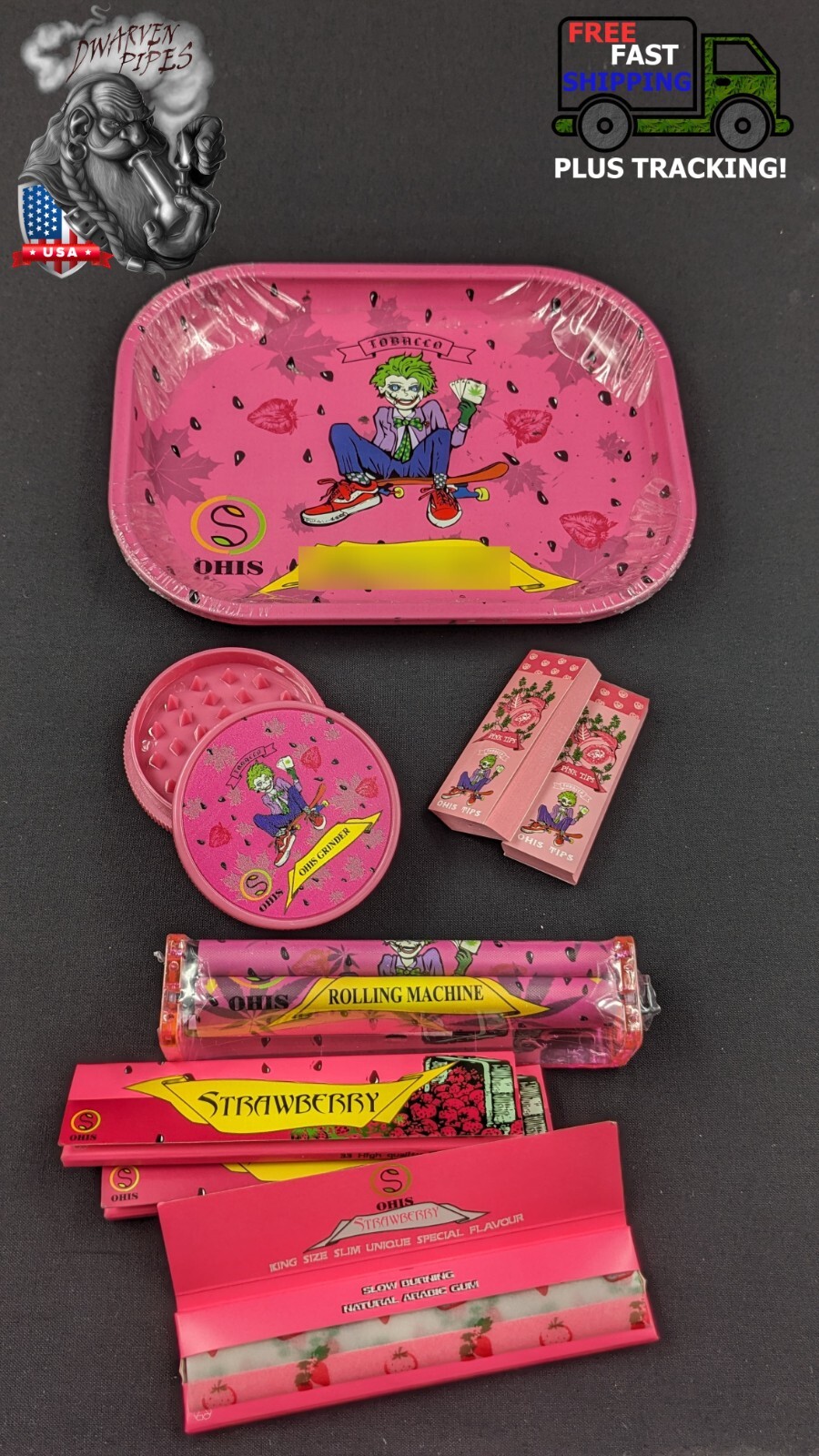 8 Tobacco Piece Rolling Papers & Tray Combo Set Peach