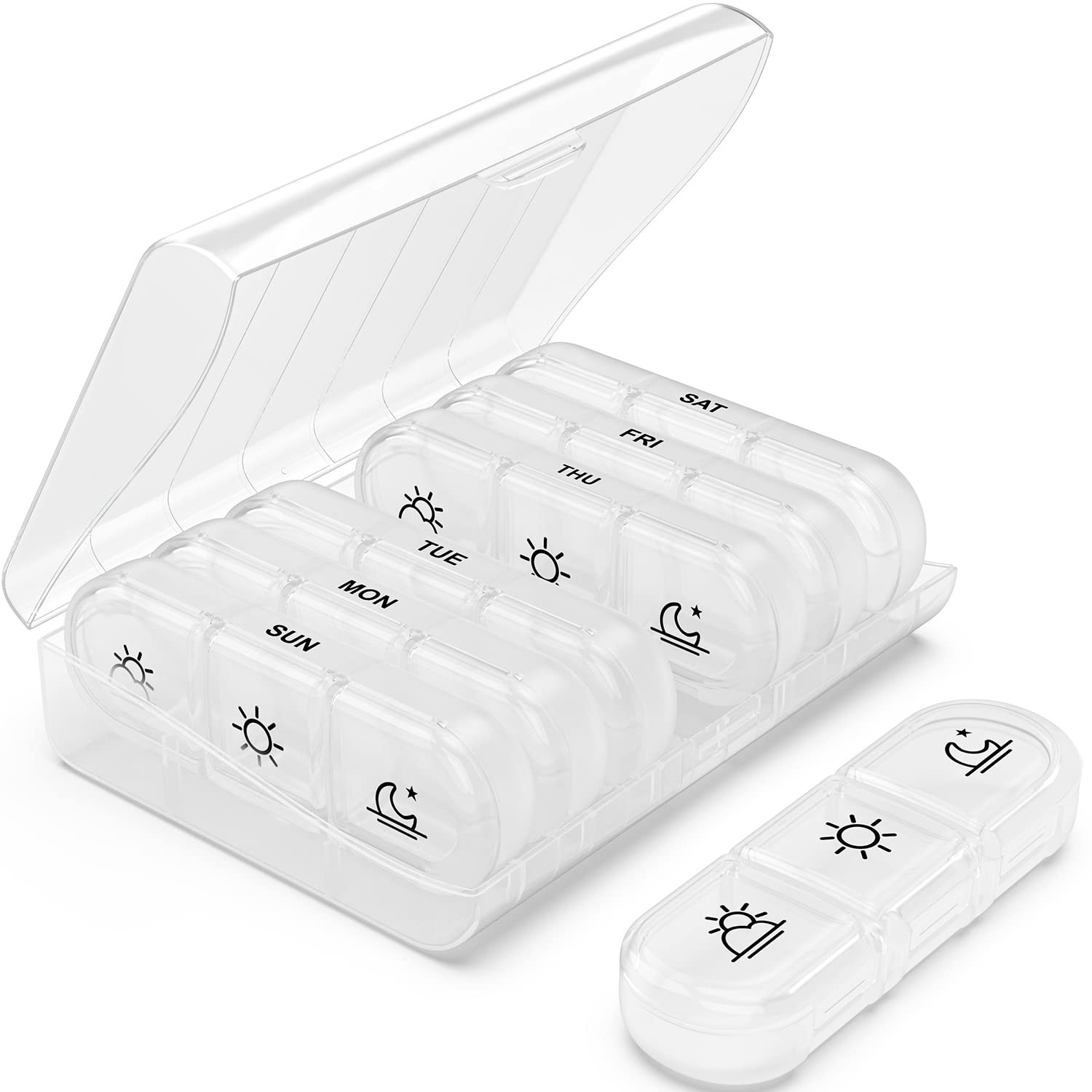 PULIV Weekly Pill Organizer 3 Times a Day, Portable Travel Box 7 White