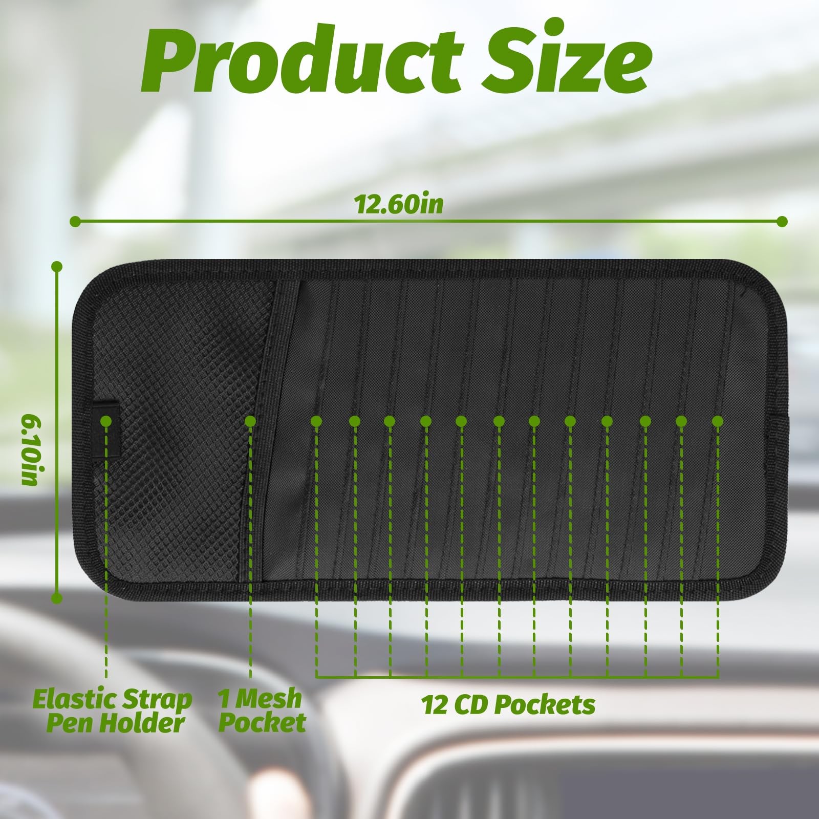 CD Visor Holder for Car, Large Capacity & DVD Case, Vehicle Black
