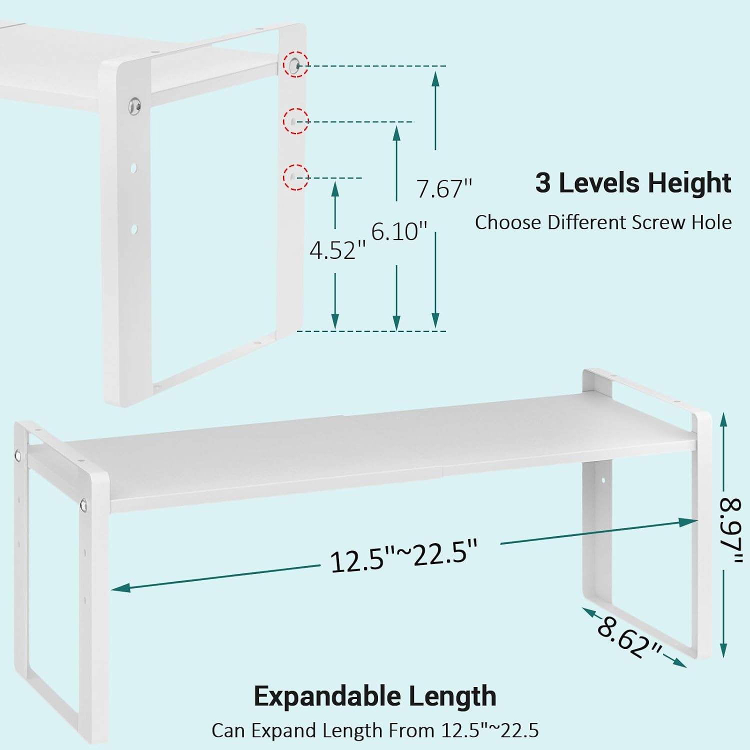 2 Pack Expandable Cabinet Organizer Shelves, 88Lbs High Weight Capacity, Stackab