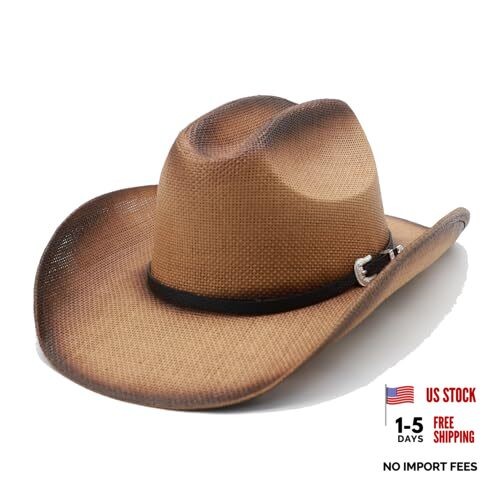 Straw Cowboy Hat for Men Cowgirl Hats Women Wide Brim Beach Sun Medium A-brown