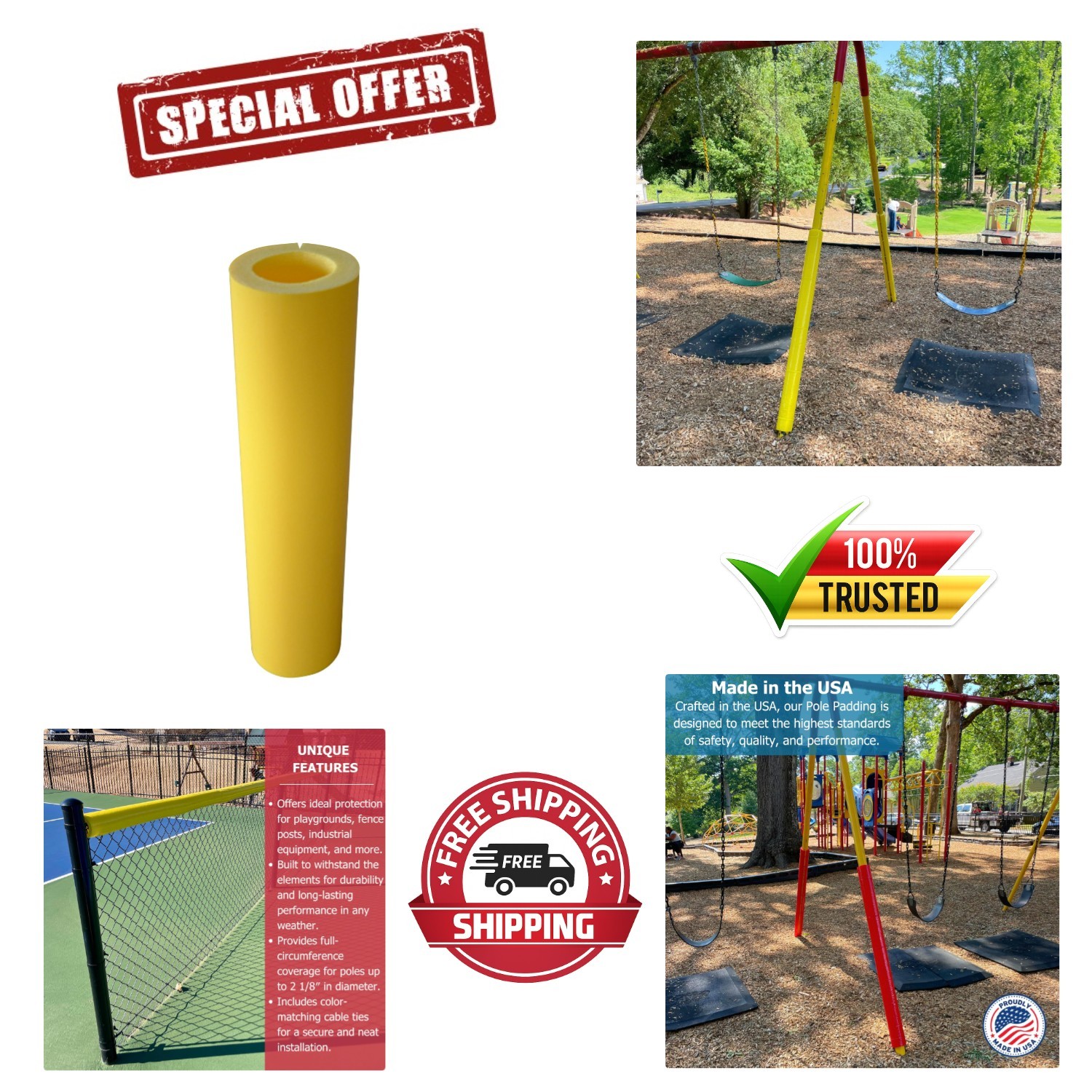 Yellow Pole Padding - UV Resistant Safety Cushion for Indoor/Outdoor Use