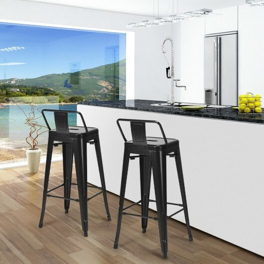 30 Inch Set of 4 Metal Counter Height Barstools with Low Back and Rubber Feet-Bl