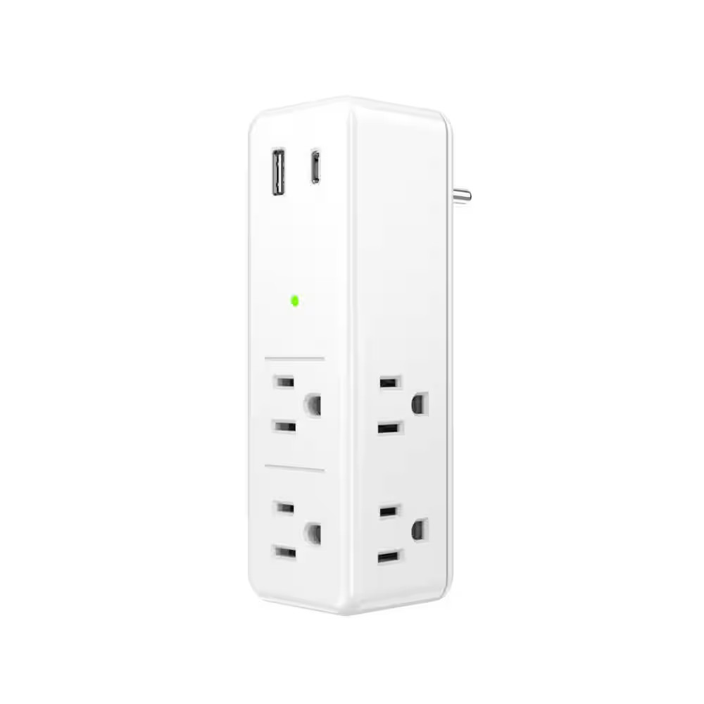 6-Outlet Swivel Wall Mount Surge Protector with 1 USB-A and 1 USB-C, White