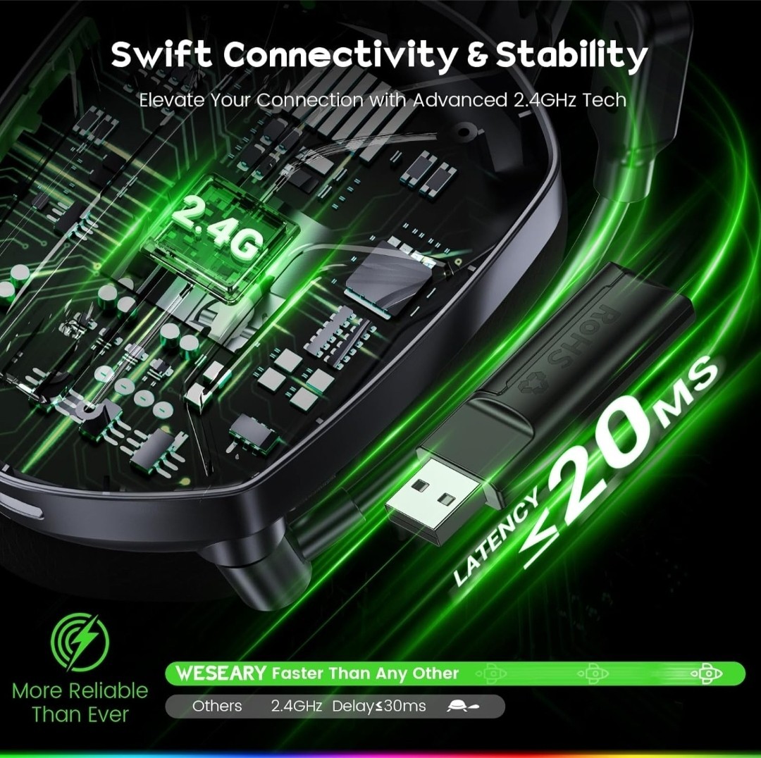 WESEARY Wireless Gaming Headset PS5 PS4 PC Switch Bluetooth 5.4.