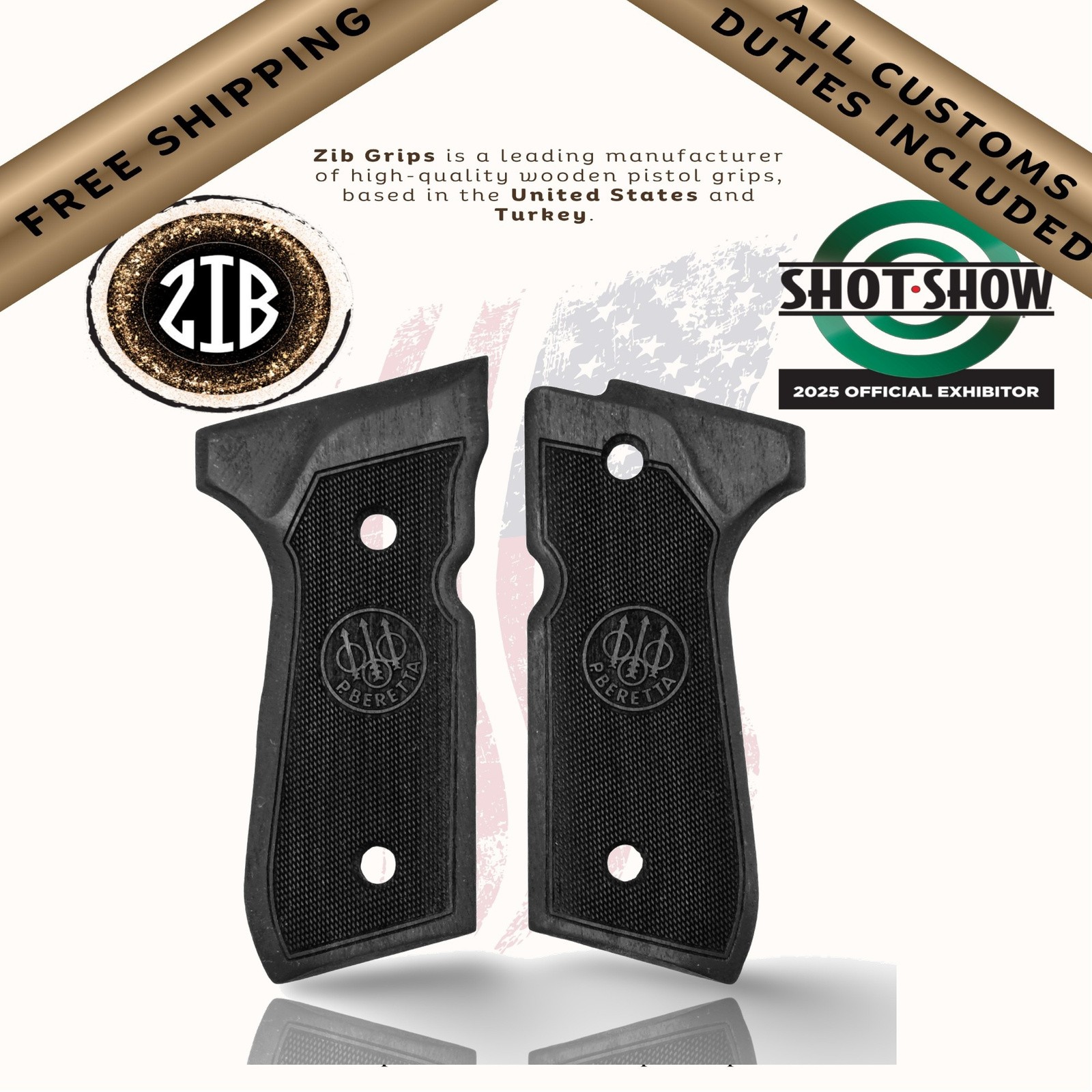 Zib Grips Wooden Series Pistol Grips Fits Beretta® F92