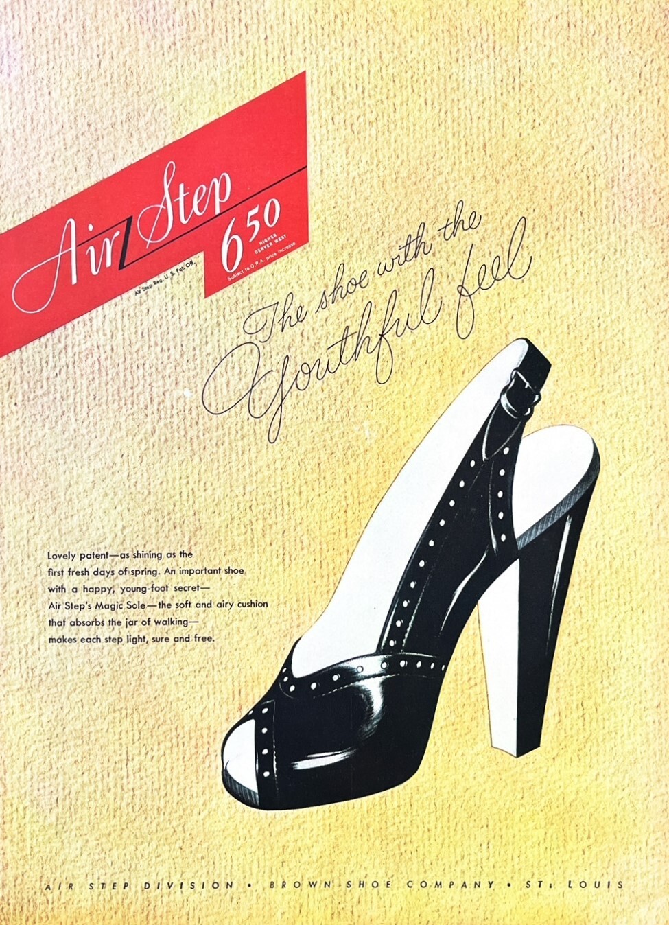 1946 WOMEN'S HIGH HEEL SHOES Genuine Vintage Print Ad Patent Fashion Air Step