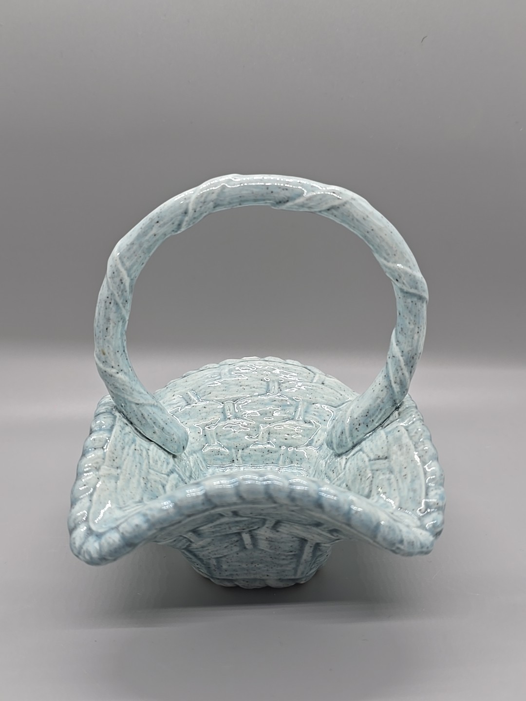 VTG Speckled Ceramic Basketweave Dish w/ Handle - 5" Blue Glazed Pottery (G44)
