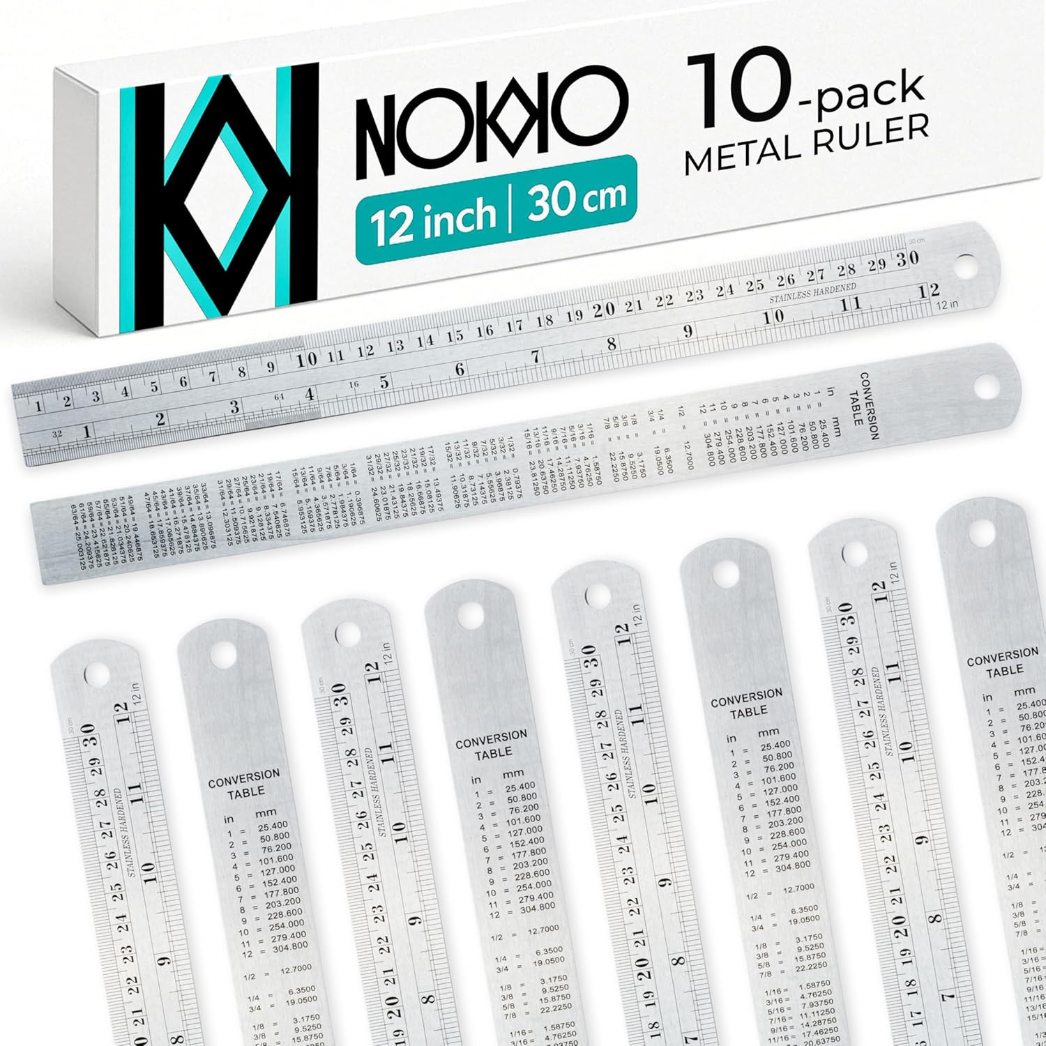 Metal Ruler 12 Inch - Pack of 10 - Measuring Set of 12-Inch / 30 Cm Stainless St