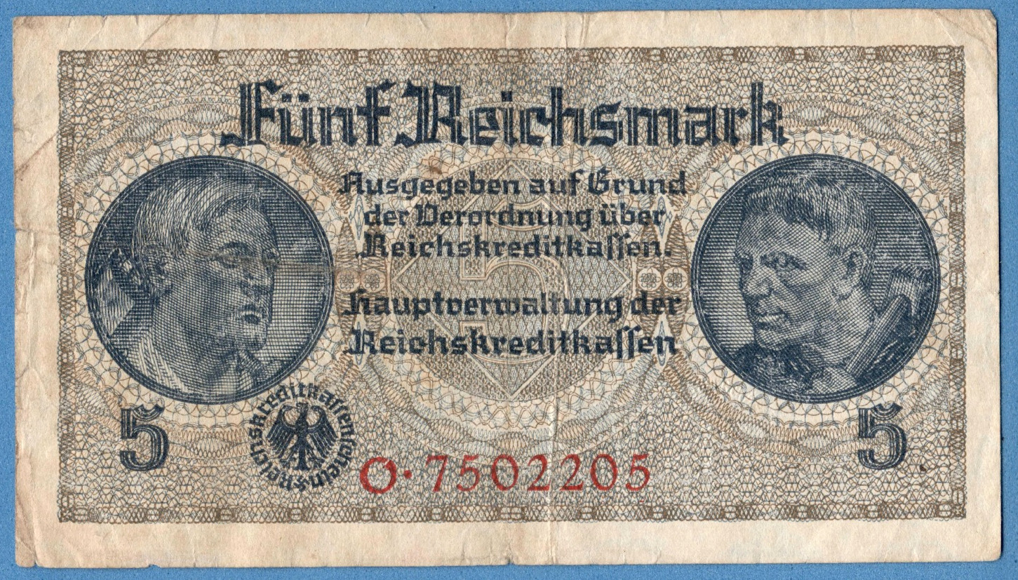 1940-45 GERMANY OCCUPIED TERRITORIES 5 RM EAGLE W/H SWASTIKA 4664